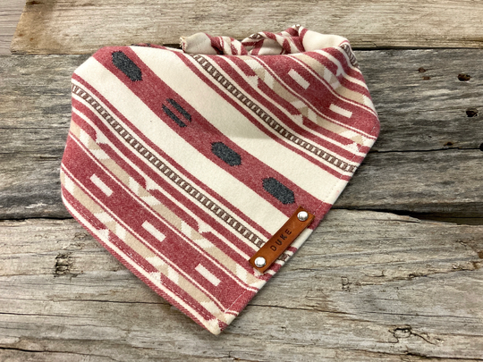 Bandana Dog, Taos Flannel Jacquard Mojave Stripe Red, Dog Bandana, Traditional Tie, Personalized Leather Name Tag Bandanna, Pet Accessories