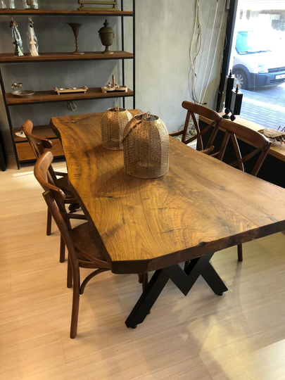 Large Single Slab Walnut Table Top/Live Edge Dining Room Wood Furniture Immediate Delivery Product