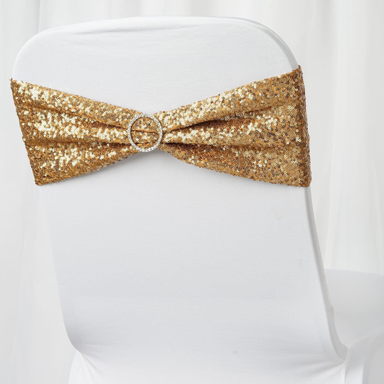 Round Sequin Spandex Chair Sashes | 6"x15"