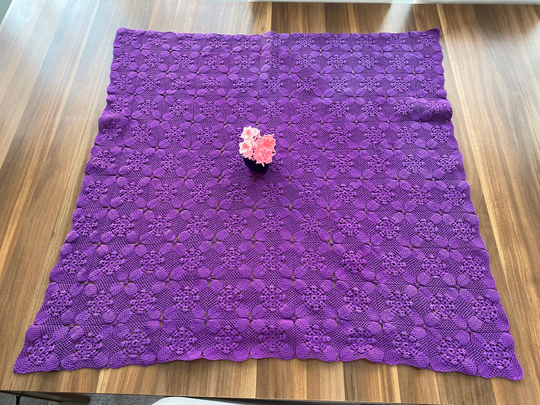 Purple Lace Tablecloth, Vintage Table Cover, Wall Decor, Textile, Hand Knitted Coffee Table Or Tablecloth With Cotton Rope