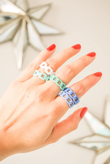 Turquoise Ring, Blue Ring, Chain Ring, Enamel Ring, Curb Chain, Adjustable Ring, Statement Ring, Stacking Ring, Boho Jewelry, Cocktail Ring