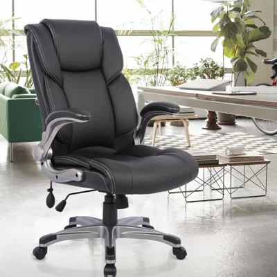 Executive Office Chair With Flip-Up Arms, High Back Adjustable Metal Base Thick Padding Headrest And Lumbar Support Swivel Chair For Home Office