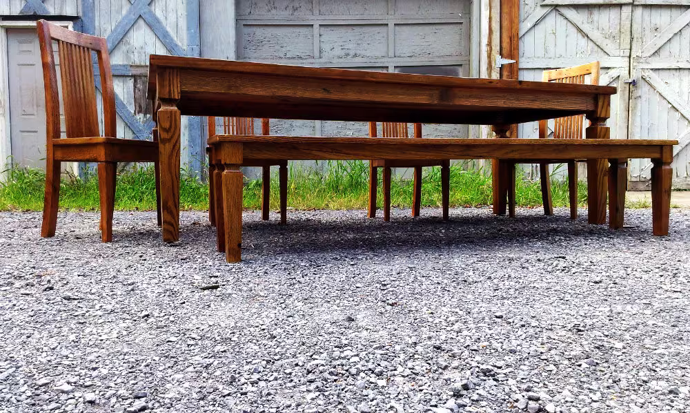 Wormy Chestnut Table, Dining Farm Colonial American Reclaimed Table