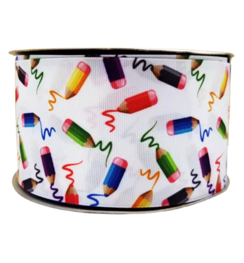 7/8" Colored Pencil Grosgrain Ribbon, Back To School, 3 Yards