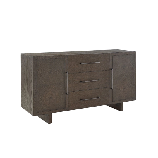 Lan 65 Inch Rubberwood Sideboard Buffet Cabinet, 3 Drawers, Rustic Brown