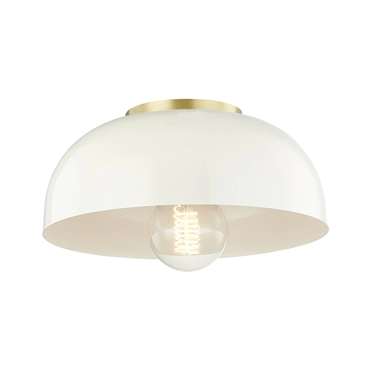 Mitzi by Hudson Valley Avery 1-light Aged Brass Small Semi Flush, Cream Metal
