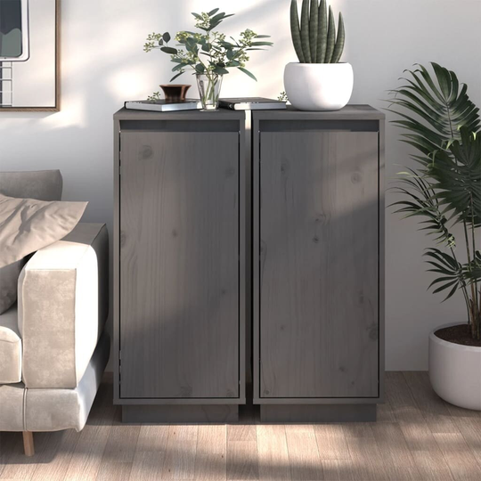 Sideboards 2 pcs Gray 12.4"x13.4"x29.5" Solid Wood Pine