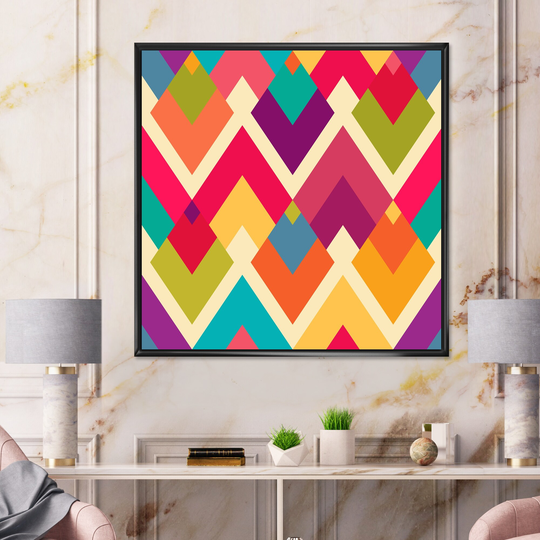 Designart 'Rhombus Geometrics In Retro Colors I' Patterned Framed Canvas Wall Art Print