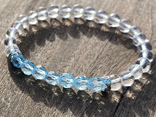 Blue Topaz & Clear Quartz, Healing Stone Bracelet With Positive Energy