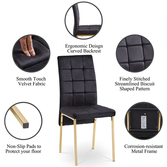 Vintage Design Velvet High Back Nordic Dining Chair Modern Fabric Chair Side Chair with Golden Color Legs, Set Of 2