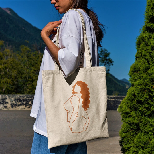Curvy African-American Womantote Bag -Aesthetic Tote Bag, Woman Line Art Tote, Woman Bag, Abstract Woman Bag