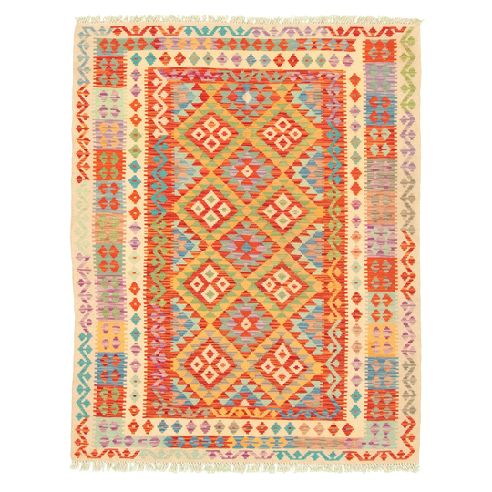ECARPETGALLERY Flat-weave Bold and Colorful Multi Color Wool Kilim - 4'11 x 6'6