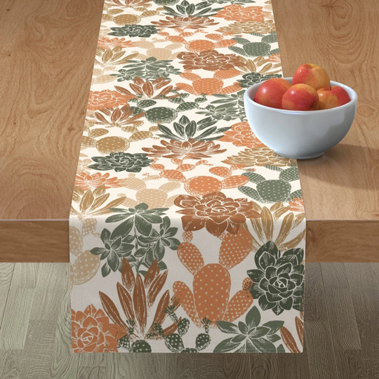 Terra Cotta Garden Table Runner - Neutral Succulent By Adehoidar Burnt Orange Earth Tones Cotton Sateen Spoonflower