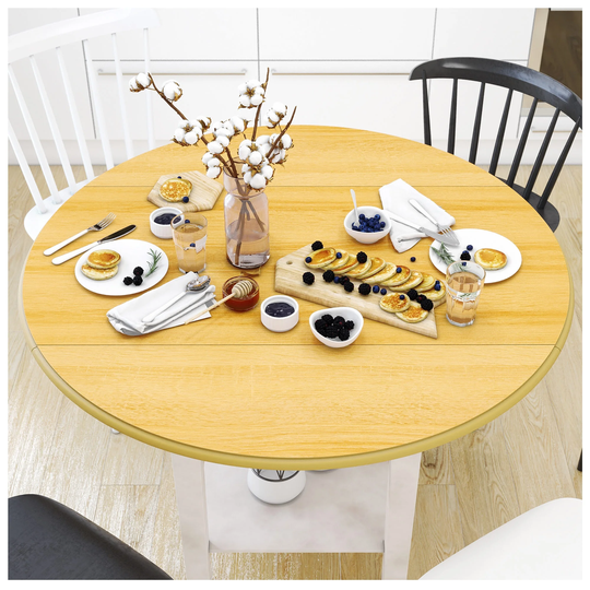 Contemporary Dining Tables - Round Drop Leaf Table 42 Inch - Natural