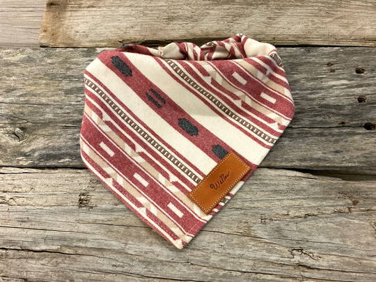 Dog Bandana, Taos Flannel Jacquard Mojave Stripe Red, Traditional Tie, Personalized Leather Name Tag Scarf, Pet Accessories