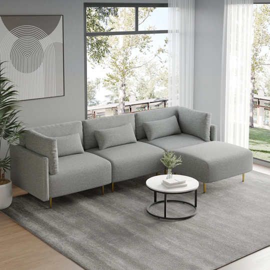 Modern 4-Piece Modular Linen L Shaped Sectional Sofa with Metal legs