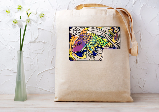 Vintage Goldfish Bag, Tote Unique Art, Fish Canvas Tote, Project Gift For Her, Koi Gift