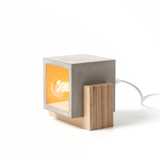 Raw Concrete Box Table Lamp, Designer Bedside Scandinavian Design, Accessories