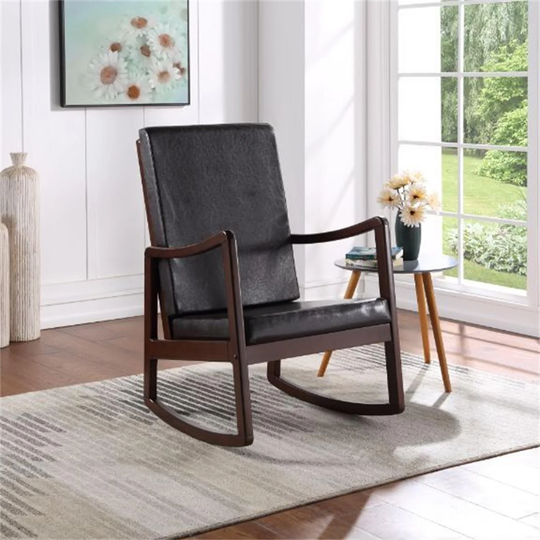 Rocking Chair Dark Brown PU & Espresso Finish