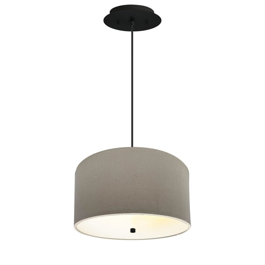 14" W 2 Light Pendant Light Oatmeal Shade with Diffuser, Black Cord - N/A