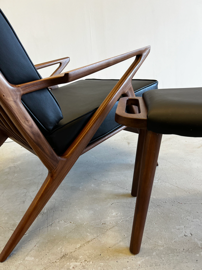 Handmade Solid Walnut Z Chair & Ottoman in Natural Leather