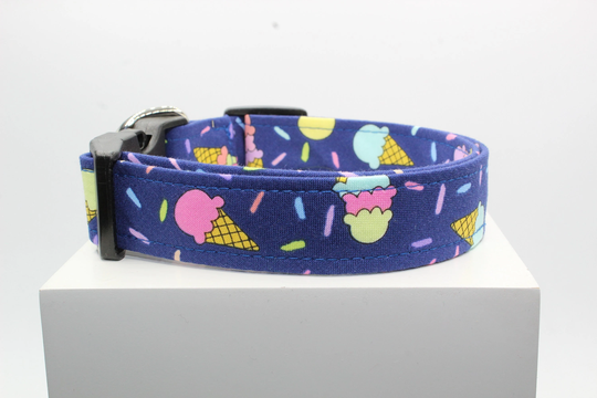 Ice Cream & Sprinkles Dog Collar, Handmade Fabric Print Dog Custom Collars For Dogs, Dogs