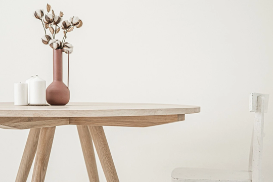 Round Oak Dining Table. Scandinavian Minimalist Design. Handmade Raw Finishing. Sol Table - Sfd Furniture