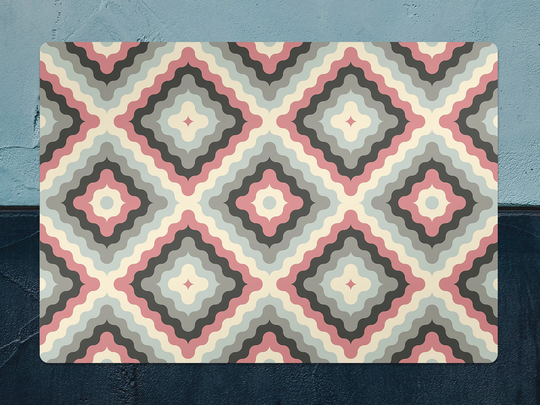 Retro Geometric Pastel Chair Mat, Red Vinyl Floor Blue Protective Wavy Splat Pad, Decorative Gift Idea, Splash Mat