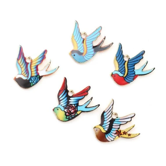 Bird Large Enamel Colorful Bird Charm Fancy Patterned Color Top Alloy Bright Focal Pick Style Lot