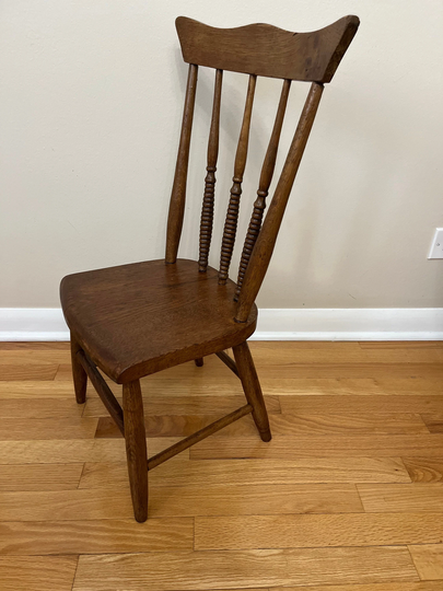 Antique Victorian Windsor Spindle Back Solid Elm Wood Chair - Carved Childs