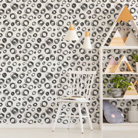 Circular Doodles Wallpaper - Custom Color Modern Doodle Sketch Pattern Peel & Stick Removable For All Rooms Self Adhesive 137