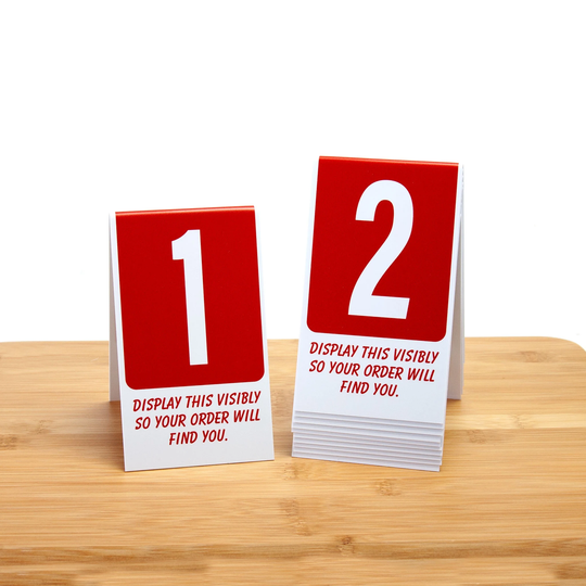 Plastic Table Numbers 1-50, Tent Style, Red with White Numbers, Free Shipping