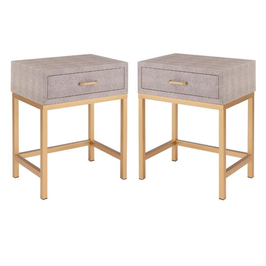 1-Drawer Shagreen End Table in Brown/Gray - Set of 2 - 54 x 84