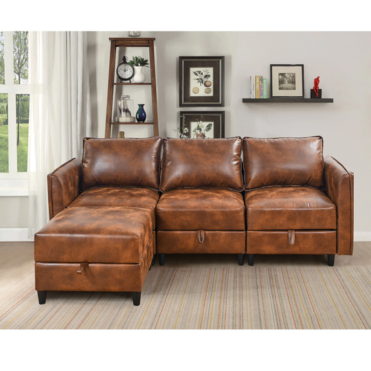 Sectional Sofa L Shaped Convertible Couch With Reversible Chaise Storage Seat With Ottomans Faux Leather Tech Cloth