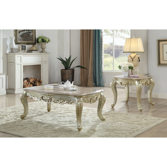 ACME Gorsedd Coffee Table in Marble and Antique White