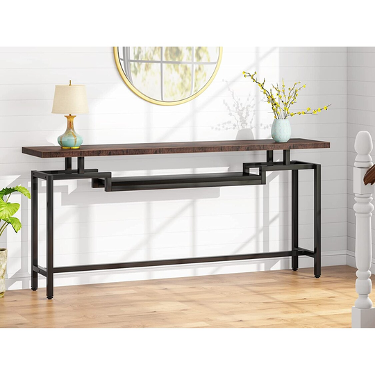 70.9 inch Console Table, Narrow Long Behind Sofa Table with 2 Ties for Entryway, Hallway, Living Room, Rustic Brown