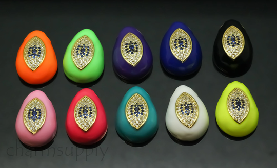 Gold Colorful Enamel Evil Eye Teardrop Pendant, 10 Colors Choices, Colorful Drop Pendant, 10 Options, 1 Pc Or Pcs, Wholesale