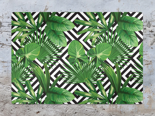 Palm Geometric Chair Mat, Green Protective White Splat Exotic Vinyl Floor Pvc Decorative Kids Room Decor
