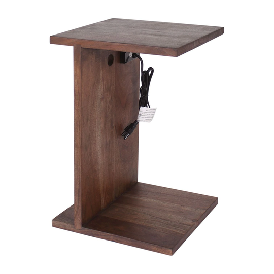 Heela Minimalist AC & USB Powered Accent C Table in Acacia