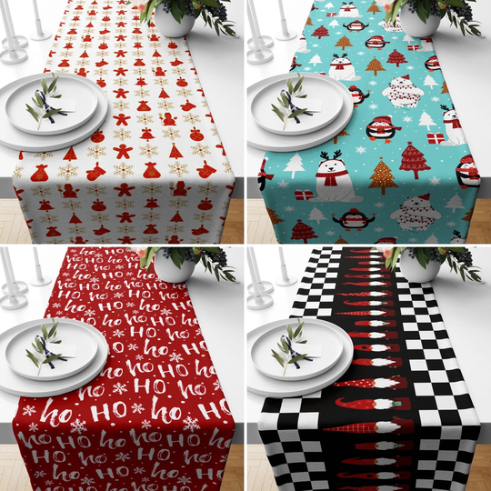 Christmas Table Runner, Winter Kitchen Red & Blue Home Decor, Dining New Years Gift For