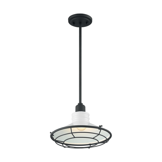Blue Harbor 1-Light Large Pendant Fixture - Gloss White Finish with Textured Black Accents - Gloss White / Black Accents