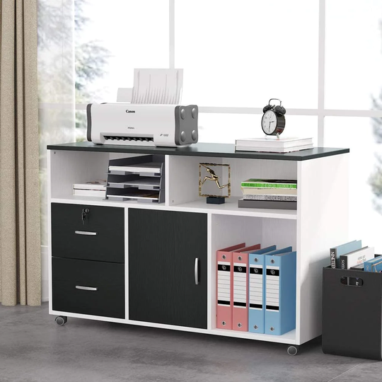 39 Inch Mobile File Cabinet with 2 Drawers and Storage Shelf