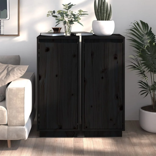 vidaXL Sideboards 2 pcs Black 12.4"x13.4"x29.5" Solid Wood Pine