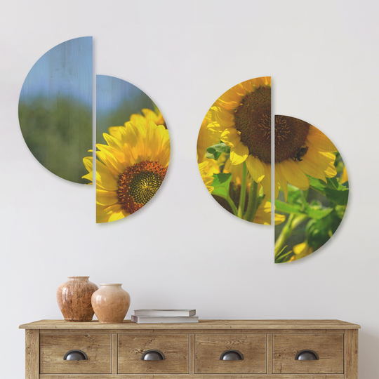 Designart 'Beautiful Sunflowers View' Floral Wood Wall Art Set of 4 Half Circles - Multi-Color