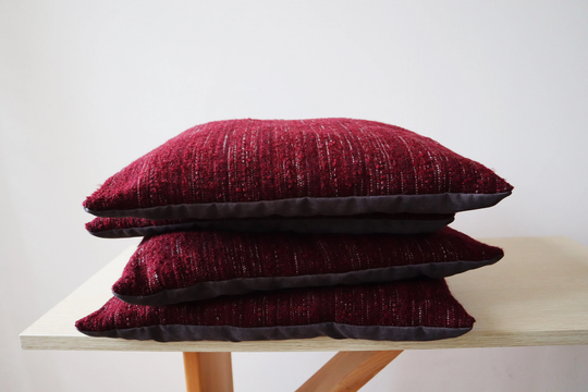 Burgundy Chair Cushions, Handwoven Seat Cushion, Set Of Pads, Kitchen Textile, Cushion With Ties, Rustic Home Decor, Farmhouse Decor