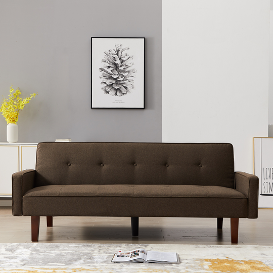 74.8" Polyester Futon Sofa Bed, Convertible Folding Futon Sofa Sleeper Small Space Simple Living Room Sofa with Wood Foot
