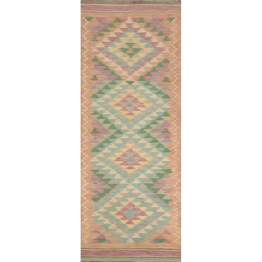 Colorful Southwestern Kilim Oriental Runner Rug Flat-weave Wool Carpet - 3'4"x 9'9"