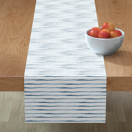 Modern Nautical Table Runner - Blue Stripes Watercolor By Hipkiddesigns Coastal Stripe Baby Boy Cotton Sateen Spoonflower