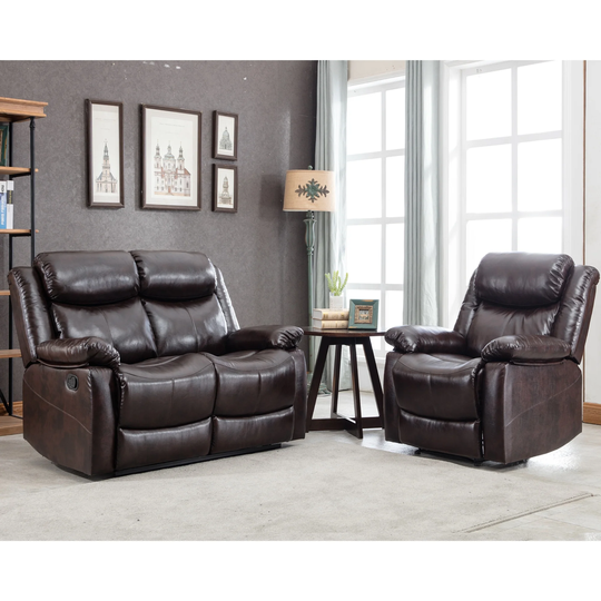 PU Leather Reclining Sofa Set, Sectional Lounge Chair and Loveseat