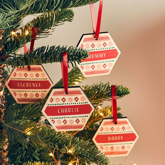 Personalised Nordic Christmas Table Place Setting + Tree Decoration Bauble Set Of 4 | Xmas Decor Party Favour
